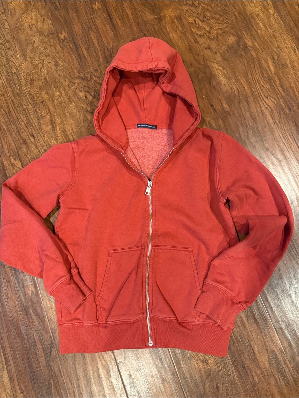 Brandy Melville Red Zip-Up Hooded Sweatshirt